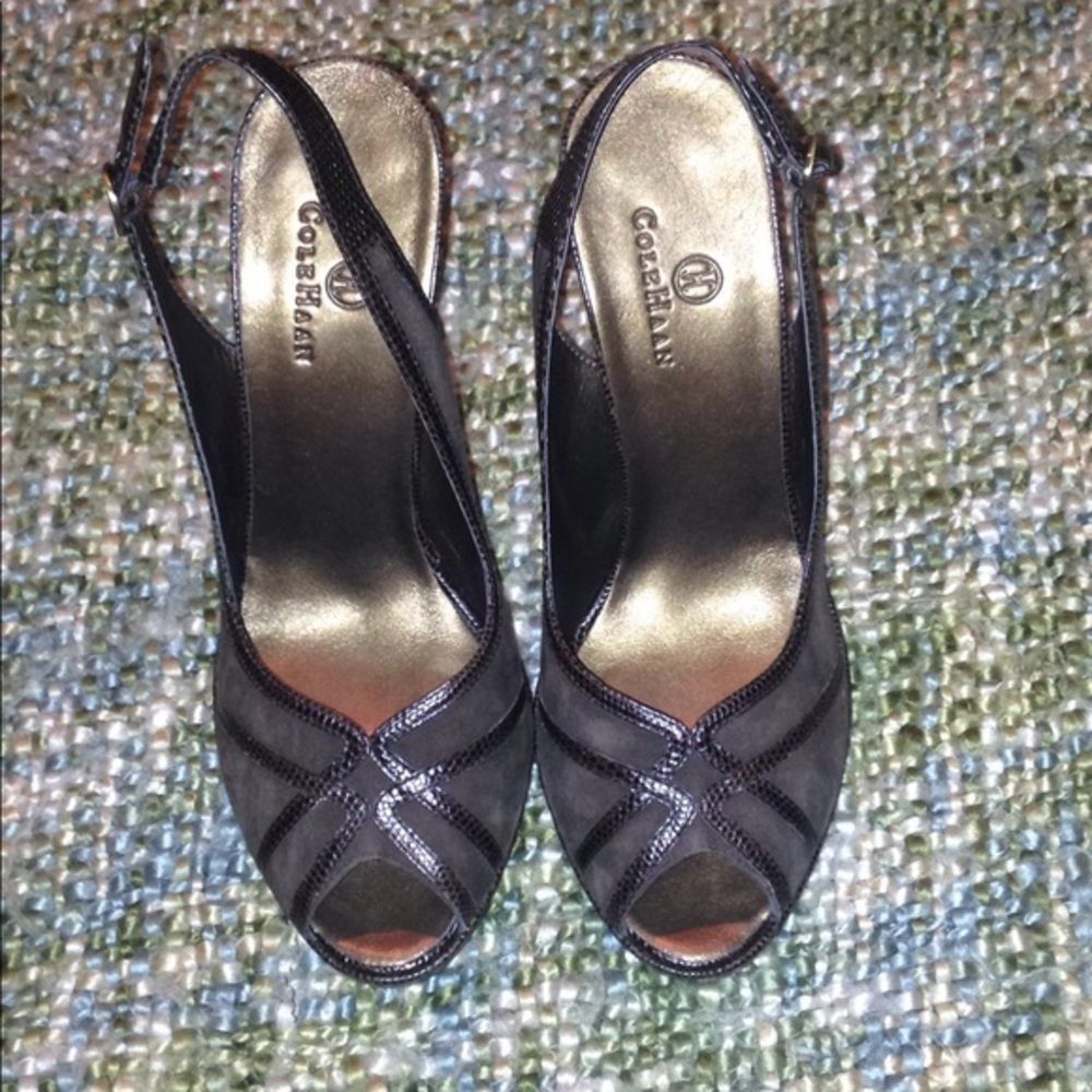 Cole Haan Black Platform Slingback Shoes